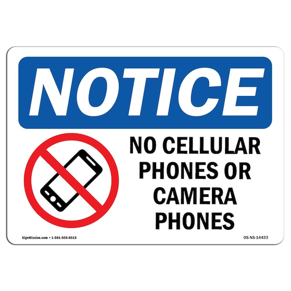 Sign, 7" H, Aluminum, No Cellular Phones Or Camera Phones Sign, Landscape, L-14433